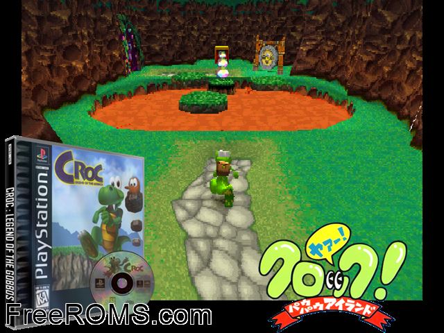 Croc - Legend Of The Gobbos PSX game showing 3D box cover and gameplay screenshot