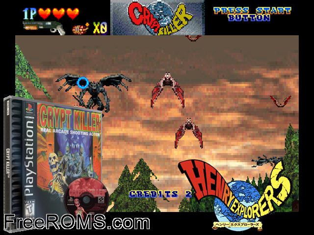 Crypt Killer PSX game showing 3D box cover and gameplay screenshot