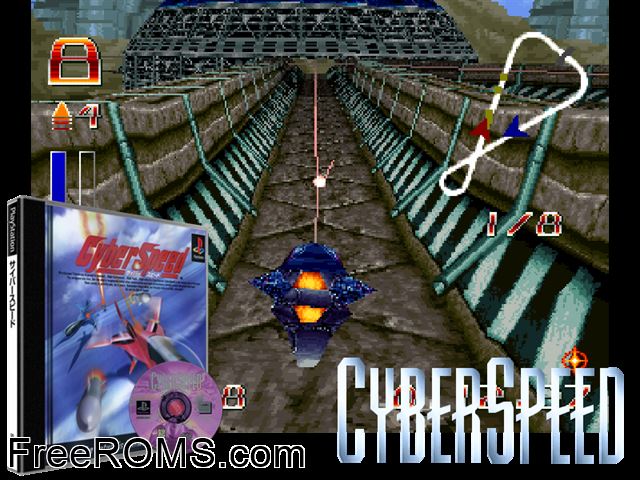 Cyber Speed PSX game showing 3D box cover and gameplay screenshot