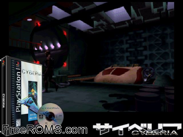 Cyberia PSX game showing 3D box cover and gameplay screenshot