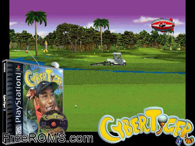 CyberTiger PSX game showing 3D box cover and gameplay screenshot