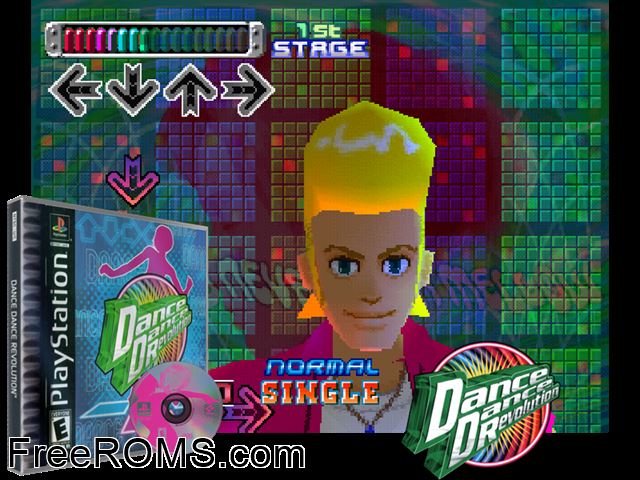 Dance Dance Revolution - USA Mix PSX game showing 3D box cover and gameplay screenshot