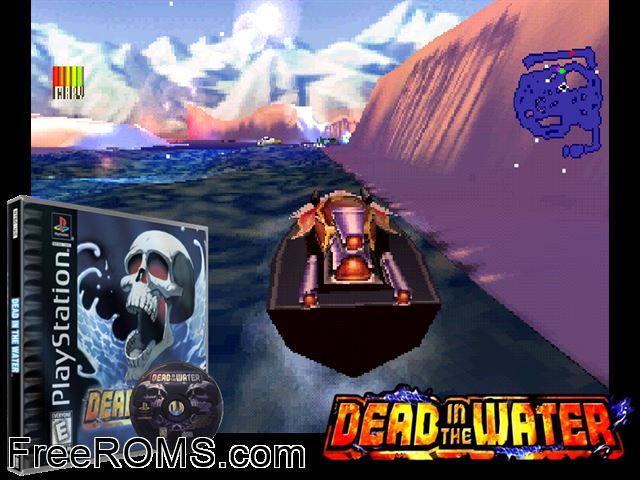 Dead in the Water PSX game showing 3D box cover and gameplay screenshot