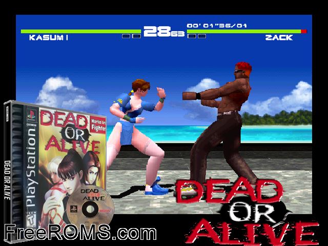Dead or Alive PSX game showing 3D box cover and gameplay screenshot
