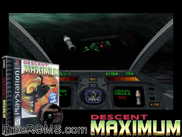 Descent Maximum PSX game showing 3D box cover and gameplay screenshot