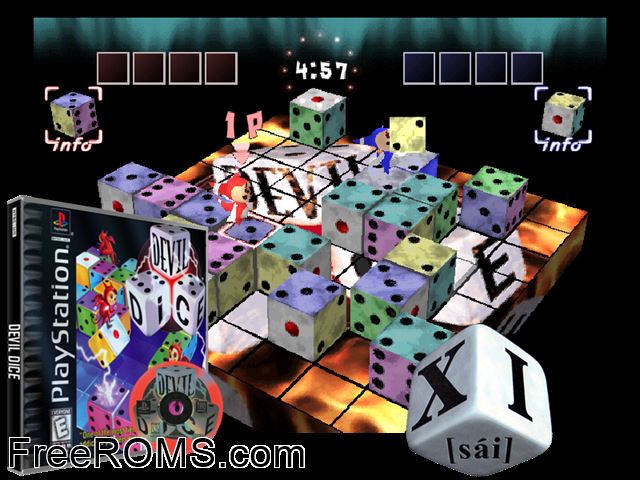 Devil Dice PSX game showing 3D box cover and gameplay screenshot