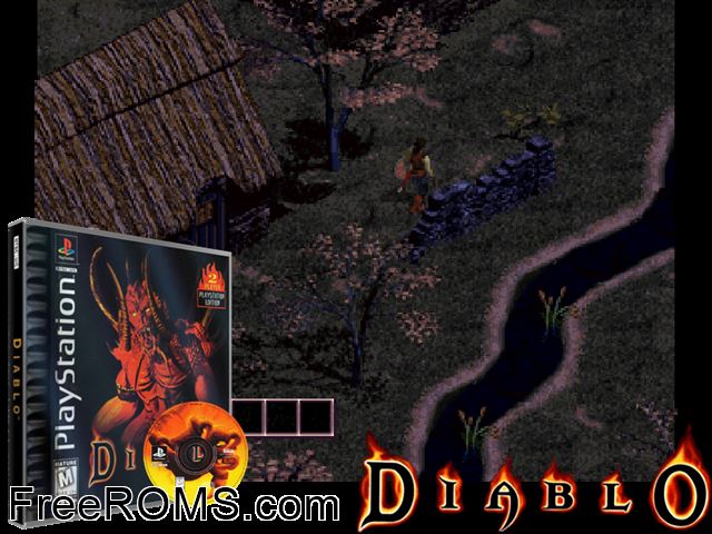 Diablo (En,Fr,De,Sv) PSX game showing 3D box cover and gameplay screenshot