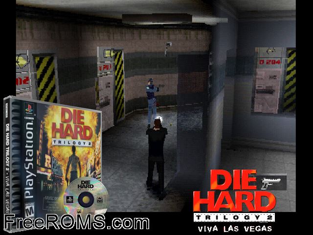 Die Hard Trilogy 2 - Viva Las Vegas PSX game showing 3D box cover and gameplay screenshot