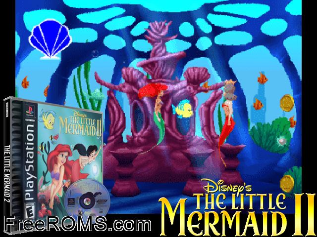 Disney's The Little Mermaid II PSX game showing 3D box cover and gameplay screenshot
