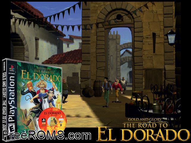 Disney's The Road to El Dorado - Gold and Glory PSX game showing 3D box cover and gameplay screenshot