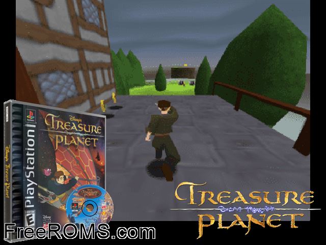 Disneys Treasure Planet PSX game showing 3D box cover and gameplay screenshot