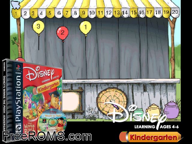 Disneys Winnie The Pooh - Kindergarten PSX game showing 3D box cover and gameplay screenshot