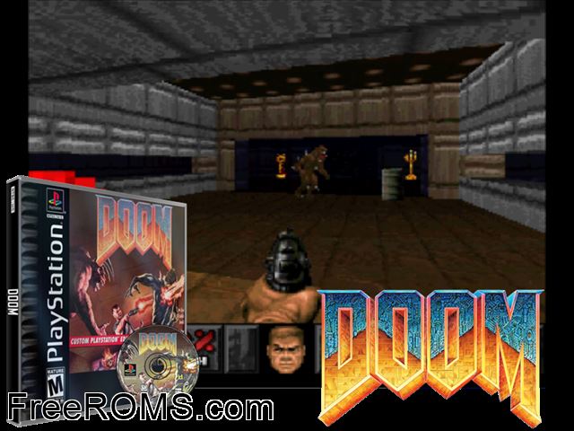 Doom PSX game showing 3D box cover and gameplay screenshot