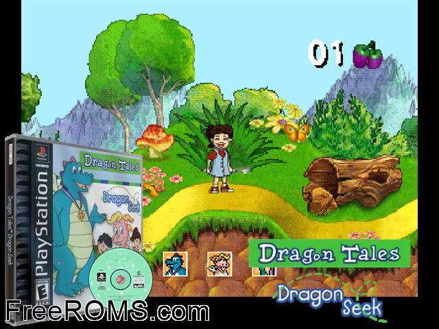 Dragon Tales - Dragonseek PSX game showing 3D box cover and gameplay screenshot
