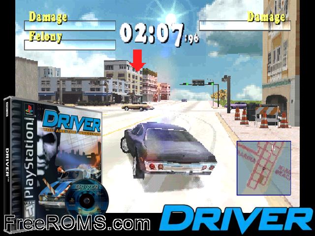 Driver - You Are The Wheelman (Demo) PSX game showing 3D box cover and gameplay screenshot