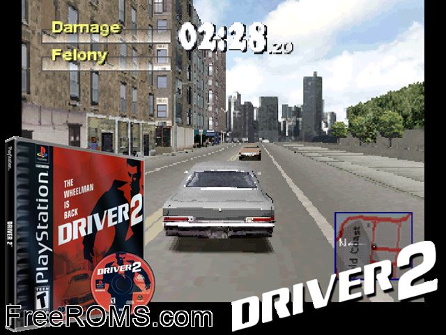 Driver 2 (v1.0) (Disc 2) PSX game showing 3D box cover and gameplay screenshot