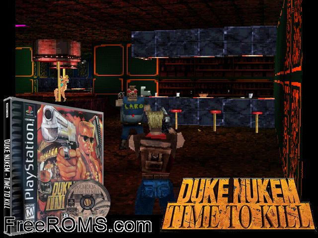 Duke Nukem - Time To Kill PSX game showing 3D box cover and gameplay screenshot