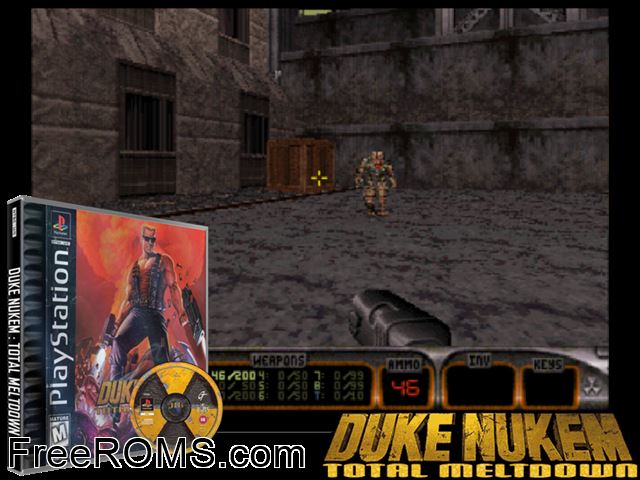 Duke Nukem - Total Meltdown PSX game showing 3D box cover and gameplay screenshot