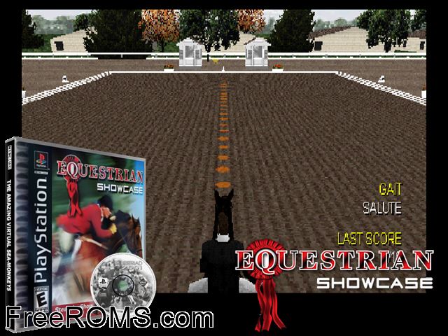 Equestrian Showcase PSX game showing 3D box cover and gameplay screenshot
