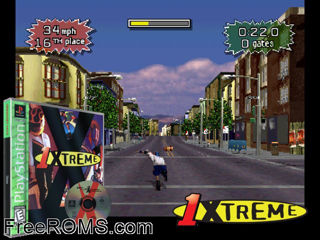 ESPN Extreme Games PSX game showing 3D box cover and gameplay screenshot