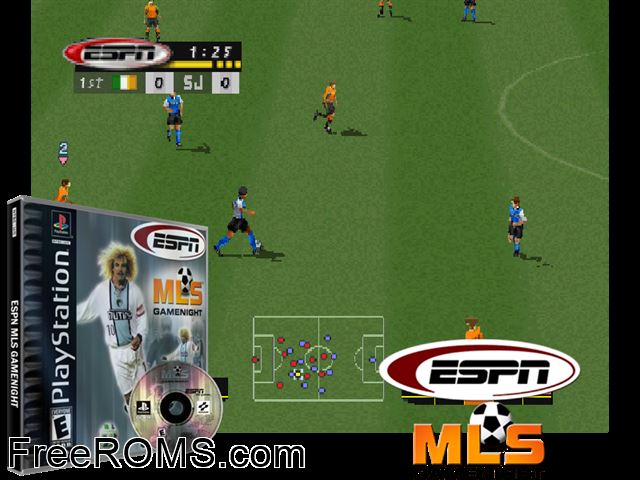 ESPN MLS Gamenight PSX game showing 3D box cover and gameplay screenshot