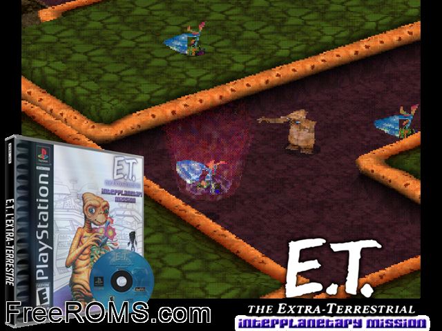 ET - The Extra-Terrestrial - Interplanetary Mission PSX game showing 3D box cover and gameplay screenshot