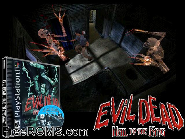 Evil Dead - Hail To The King (Disc 1) PSX game showing 3D box cover and gameplay screenshot