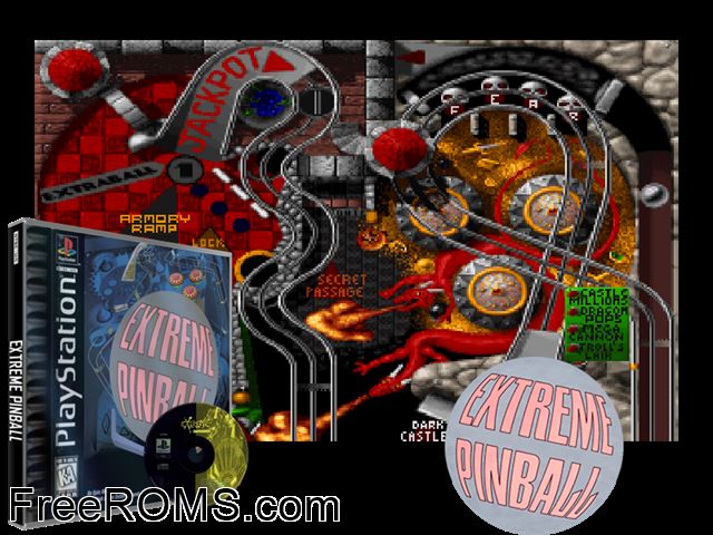 Extreme Pinball PSX game showing 3D box cover and gameplay screenshot