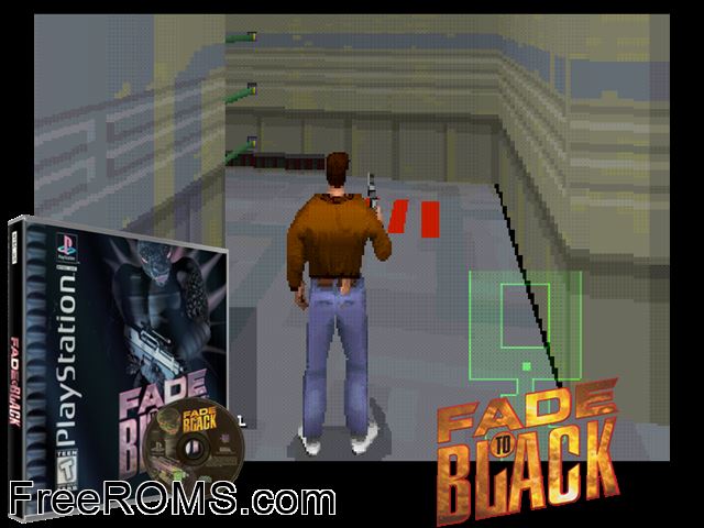 Fade To Black PSX game showing 3D box cover and gameplay screenshot