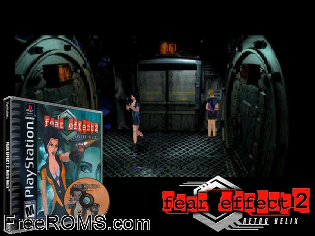 Fear Effect 2 - Retro Helix (Disc 1) PSX game showing 3D box cover and gameplay screenshot