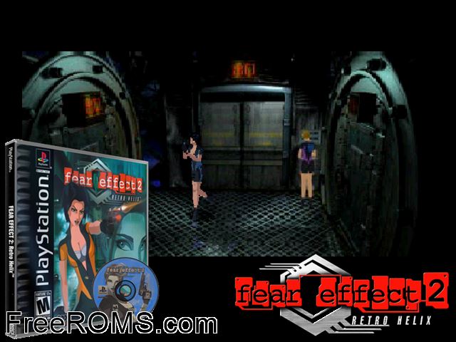 Fear Effect 2 - Retro Helix (Disc 2) PSX game showing 3D box cover and gameplay screenshot