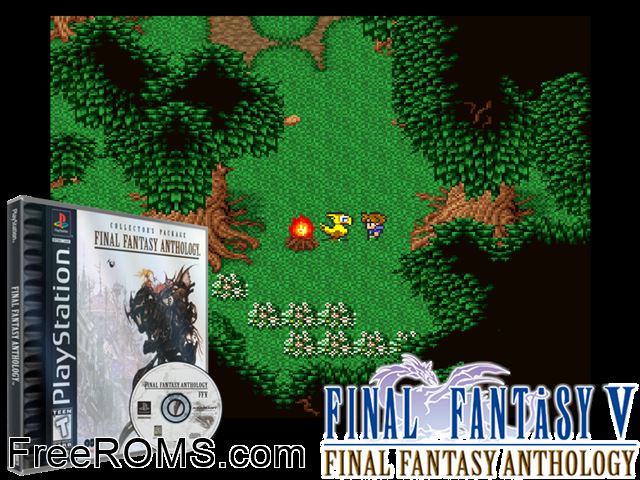 Final Fantasy Anthology - Final Fantasy V (v1.1) PSX game showing 3D box cover and gameplay screenshot