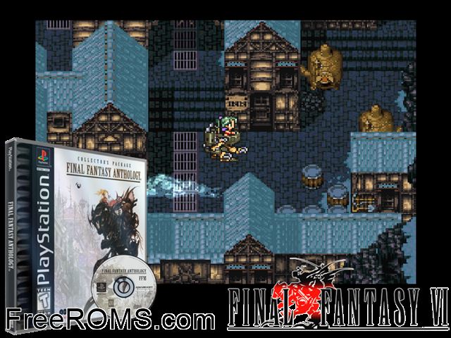 Final Fantasy Anthology - Final Fantasy VI (v1.1) PSX game showing 3D box cover and gameplay screenshot