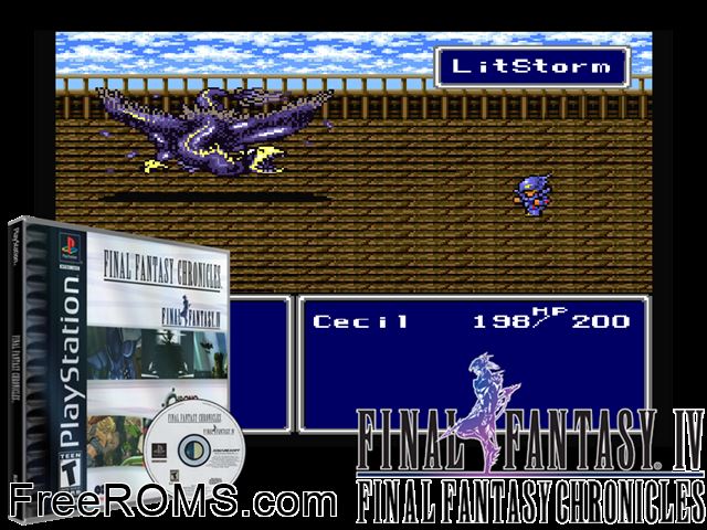 Final Fantasy Chronicles - Final Fantasy IV (v1.1) PSX game showing 3D box cover and gameplay screenshot