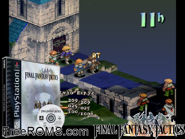 Final Fantasy Tactics PSX game showing 3D box cover and gameplay screenshot