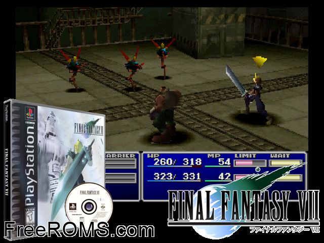 Final Fantasy VII (Disc 1) PSX game showing 3D box cover and gameplay screenshot
