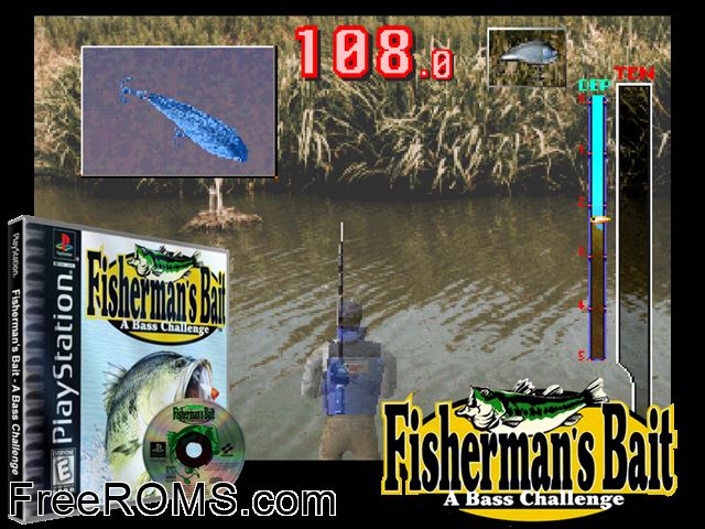 Fisherman's Bait PSX game showing 3D box cover and gameplay screenshot