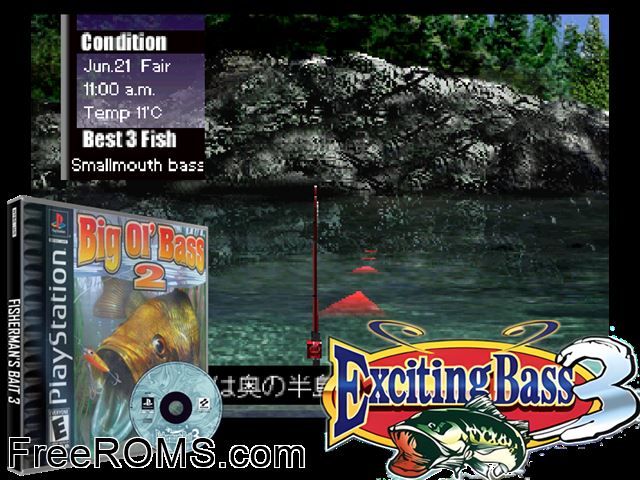 Fisherman's Bait - Big Ol' Bass 2 PSX game showing 3D box cover and gameplay screenshot
