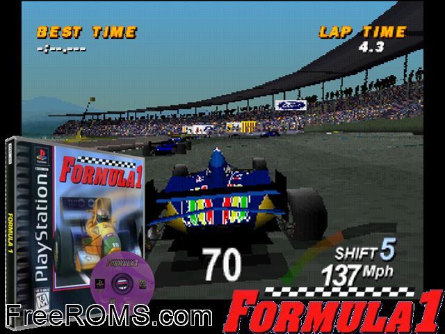 Formula 1 PSX game showing 3D box cover and gameplay screenshot