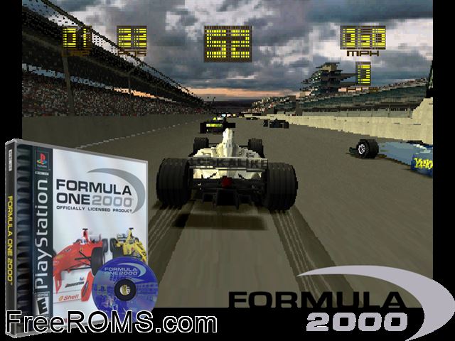 Formula One 2000 PSX game showing 3D box cover and gameplay screenshot