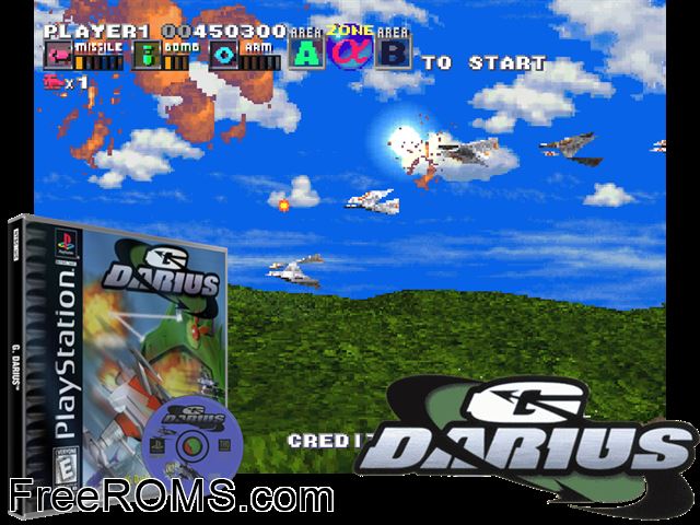 G-Darius PSX game showing 3D box cover and gameplay screenshot
