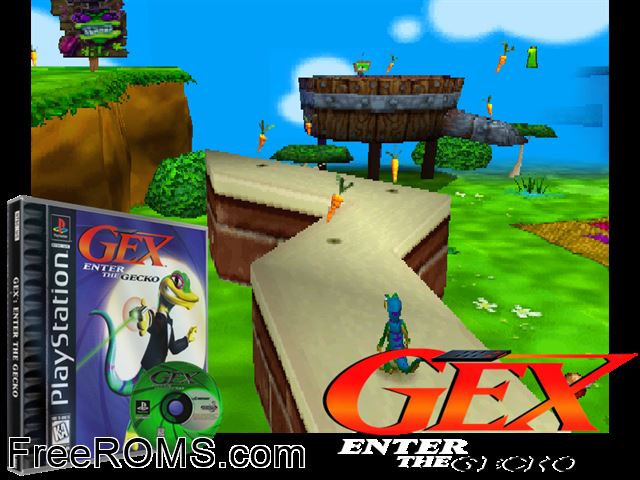 Gex - Enter The Gecko PSX game showing 3D box cover and gameplay screenshot