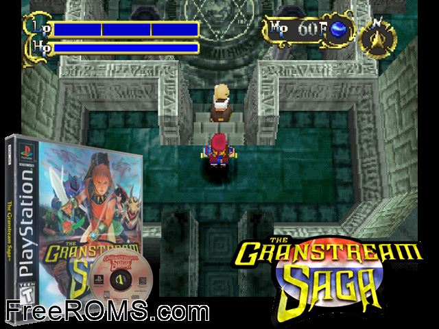 Granstream Saga, The PSX game showing 3D box cover and gameplay screenshot
