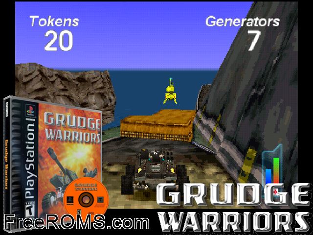 Grudge Warriors PSX game showing 3D box cover and gameplay screenshot