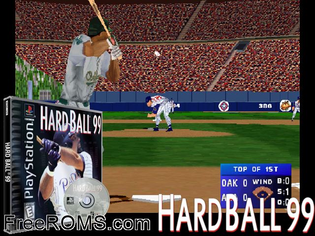 HardBall 99 PSX game showing 3D box cover and gameplay screenshot