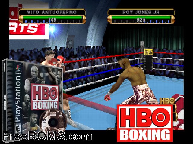 HBO Boxing PSX game showing 3D box cover and gameplay screenshot