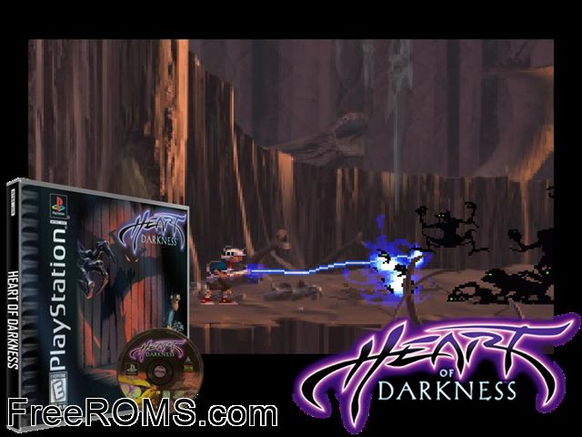 Heart Of Darkness (Disc 1) PSX game showing 3D box cover and gameplay screenshot