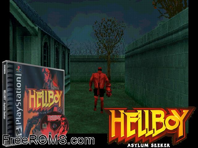 Hellboy - Asylum Seeker PSX game showing 3D box cover and gameplay screenshot