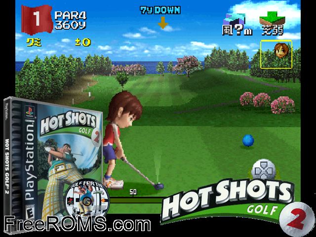 Hot Shots Golf 2 PSX game showing 3D box cover and gameplay screenshot