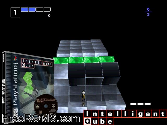 I.Q - Intelligent Qube PSX game showing 3D box cover and gameplay screenshot